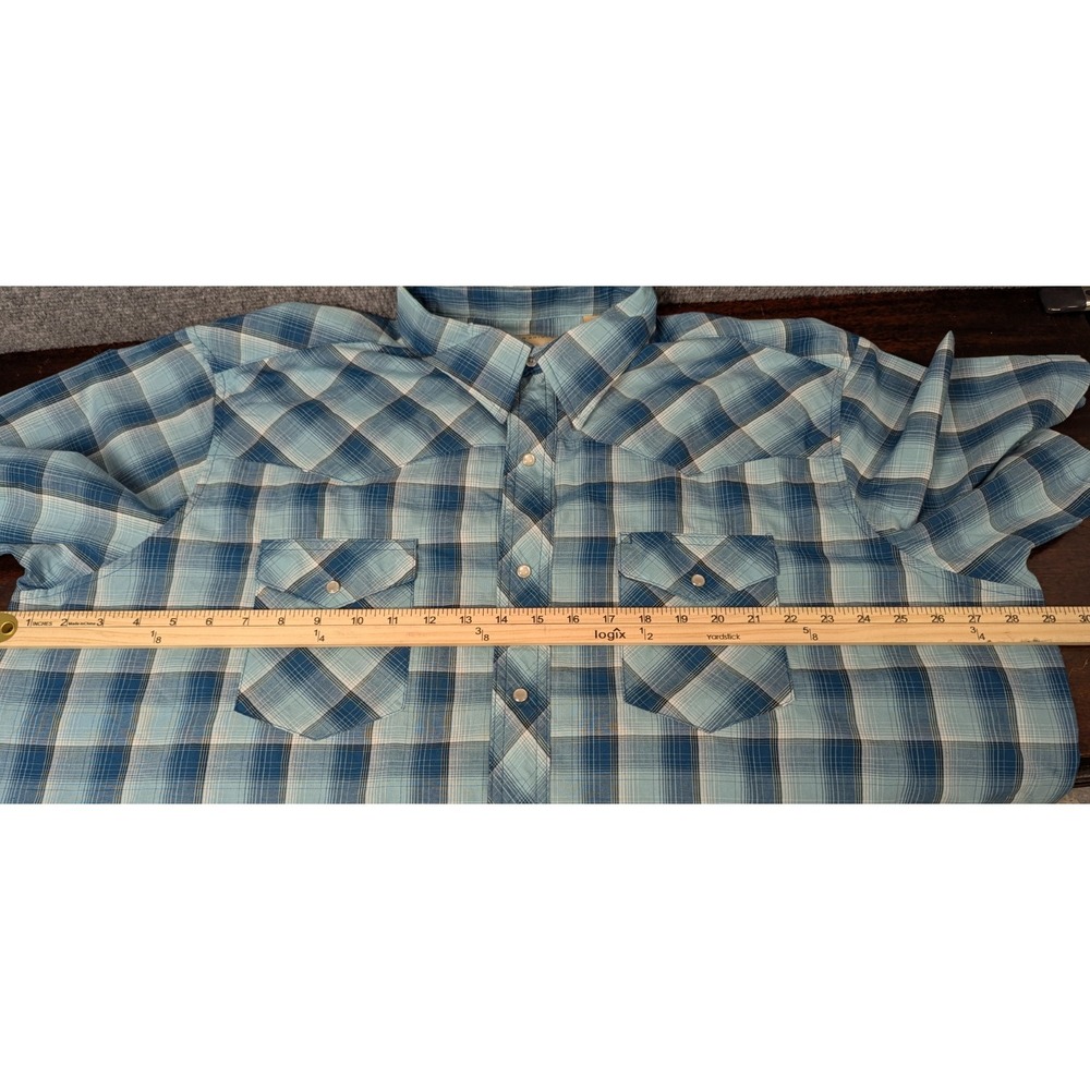 Wrangler Retro Pearl Snap Western Shirt Blue‎ Plaid Short Sleeve Men’s 2XL - Picture 6 of 8